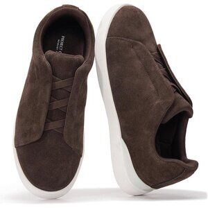 Men's Genuine Leather Chocolate Brown Foam Insole Lightweight Sneakers Shoes